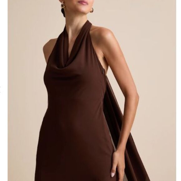 Lulus Eshai Brown Cowl Halter Midi Dress - Size M - Picture 3 of 3